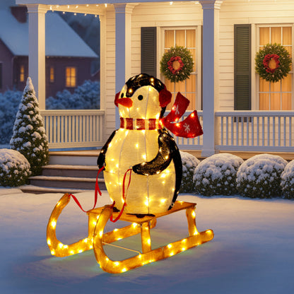 2.2FT Lighted Penguin Riding Sleigh Christmas Decorations, Pre-lit Holiday Decor With 130 Warm White LED Lights - view 2