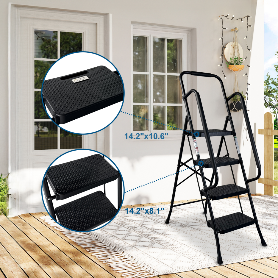 4 Step Ladder, Folding Step Stool With Wide Anti-Slip Pedal, Sturdy Steel Ladder, Convenient Handrail, Lightweight - view 8