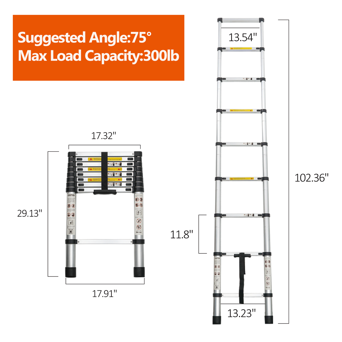 Telescoping Ladder 8.5FT, Telescopic Extension Ladder, Aluminum Alloy Folding Ladder Portable Multi-Purpose For Indoor - view 3