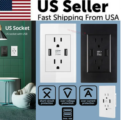 Dual USB Wall Outlet Port 15A Power Socket Charger AC Receptacle Plate Panel 110 - view 3