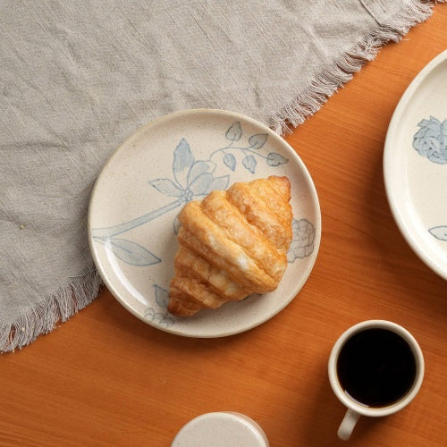 Off-White Round Ceramic Floral Print Side Plate Elegant Dining Accent For Any Table - view 5