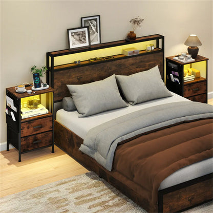 2pcs Nightstand with LED Lights & Charging Station, 2 Folding Fabric Drawers - view 8