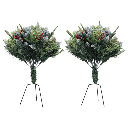 2Pcs Christmas Tree Urn Filler With Light Artificial Lighted Xmas Trees Light With Cones Berries Holiday Planter Filler - view 2