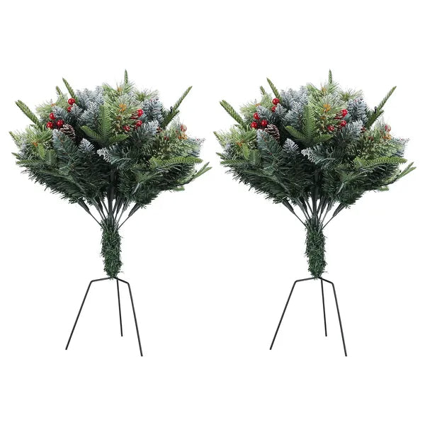 2Pcs Christmas Tree Urn Filler With Light Artificial Lighted Xmas Trees Light With Cones Berries Holiday Planter Filler - view 2