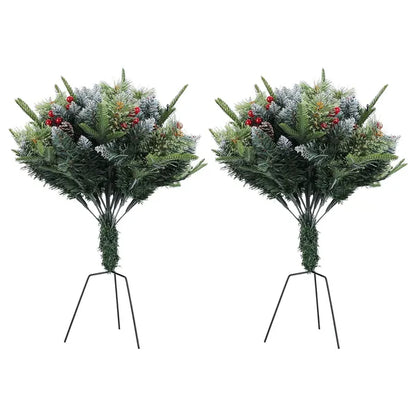 2Pcs Christmas Tree Urn Filler With Light Artificial Lighted Xmas Trees Light With Cones Berries Holiday Planter Filler - view 2