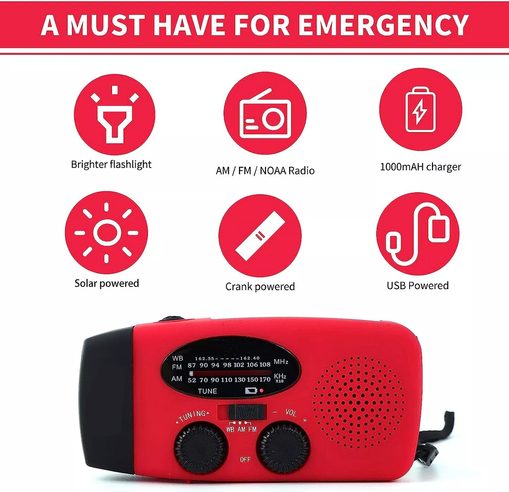 Radio de emergencia solar/manivela con linterna