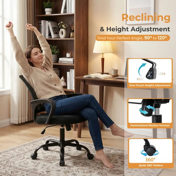 Ergonomic Office Desk Gaming Chair Mid Back With Lumbar Support Rocking Mode Height Adjustable With Fixed Armrest - view 4