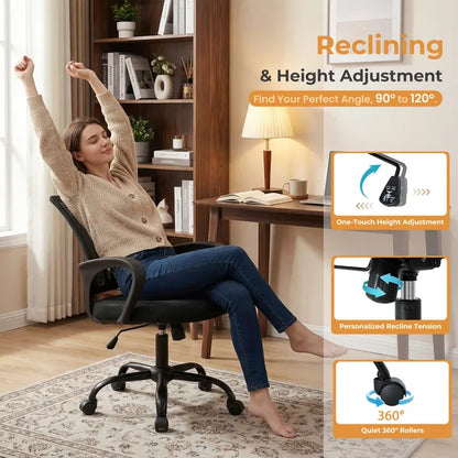 Ergonomic Office Desk Gaming Chair Mid Back With Lumbar Support Rocking Mode Height Adjustable With Fixed Armrest - view 4