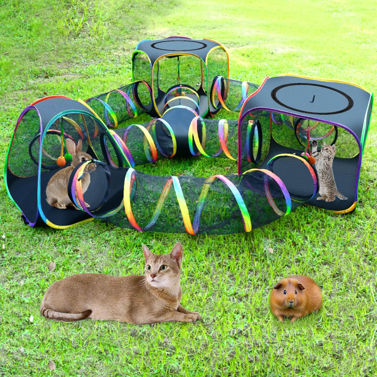 Portable Cat Enclosure - 7-in-1 Outdoor Catio with Tent & Tunnel, Foldable Playpen for Indoor Cats - view 3