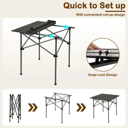 Black 28" Foldable Camping Table With Aluminum Top, 150 Lbs Capacity Portable Picnic Table With Carry Bag - view 5
