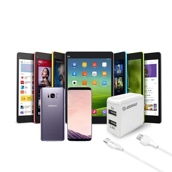 Esoulk 12W 2.4A Dual USB Travel Wall Charger With 5FT Type-C Charging Cable