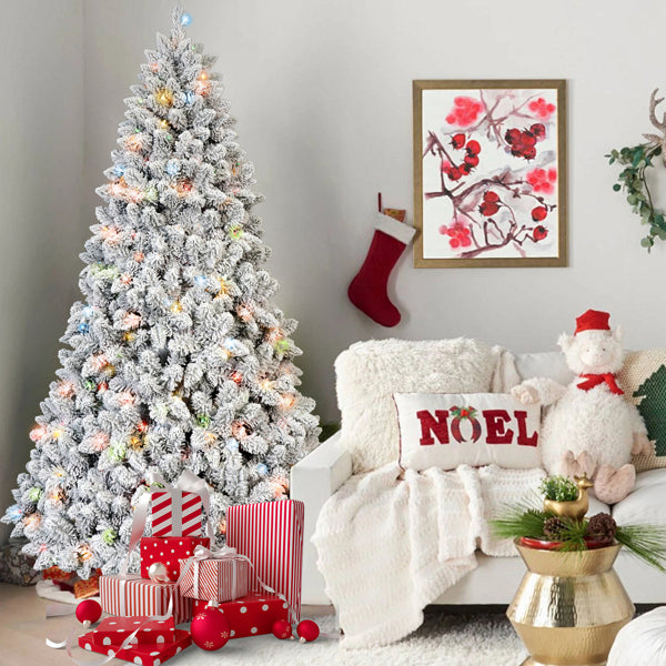 Artificial 6ft Flocked Christmas Tree With 888 PVC Branch Tips, Pine Conex35pcs, 350L Colorful Led - view 2
