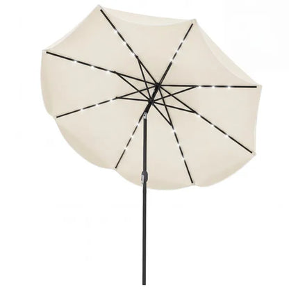 10 Ft Solar Powered Patio Umbrella With 24 LED Lights, Beige Outdoor Market Umbrella - view 4