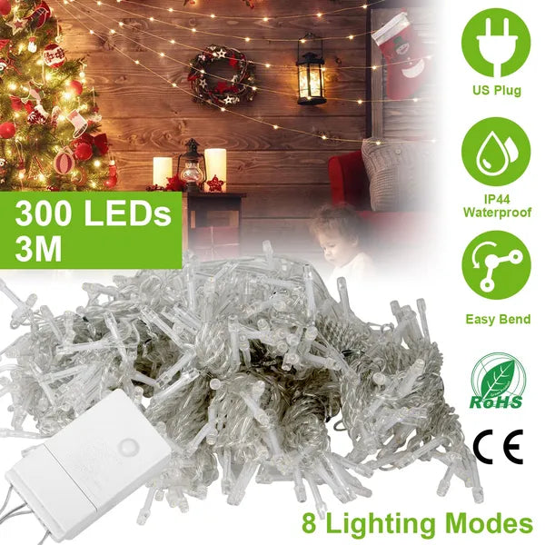 3M 300 LEDs String Curtain Light IP44 String Fairy Lights Party Xmas Decor Lamps - view 5