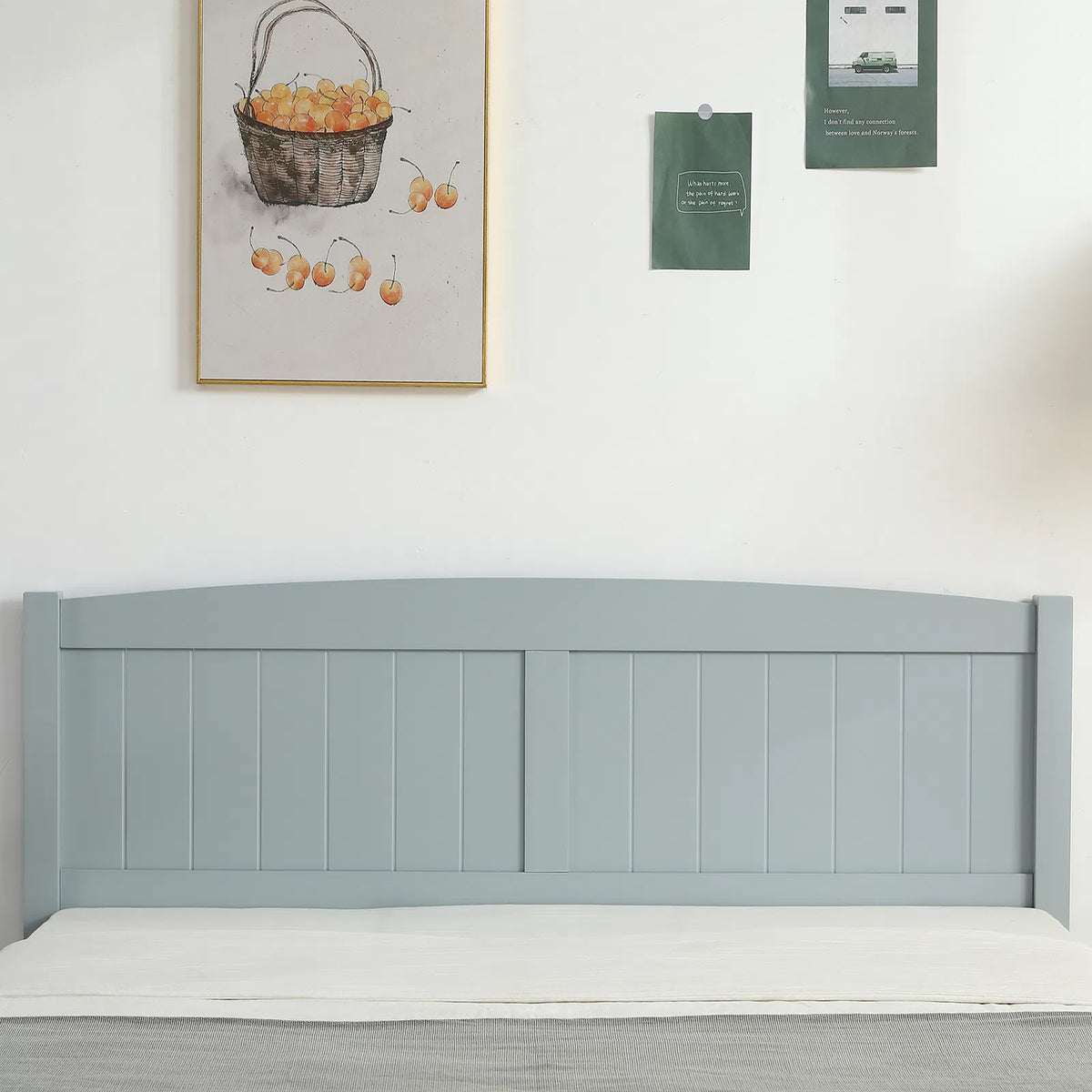 Full Single Bed Frame Vertical Striped Decorative Curved Headboard and Footboard Bed Frame Painted + Melamine Veneer & - view 10