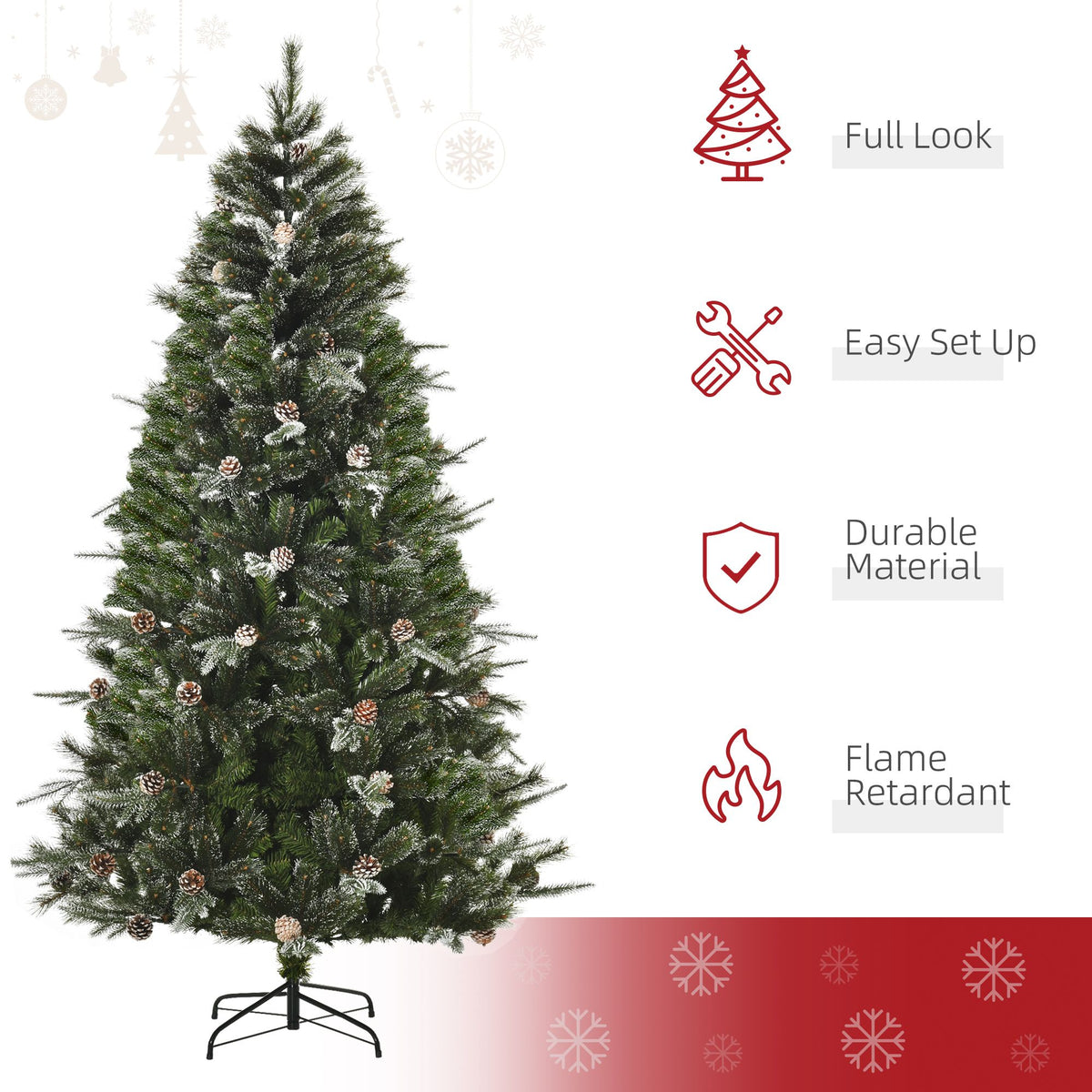 HOMCM 7FT Artificial Christmas Snow Pine Tree Holiday Home Xmas Decoration With Automatic Open, Pinecone, Green - view 5