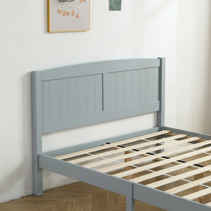 Full Single Bed Frame Vertical Striped Decorative Curved Headboard and Footboard Bed Frame Painted + Melamine Veneer & - view 7