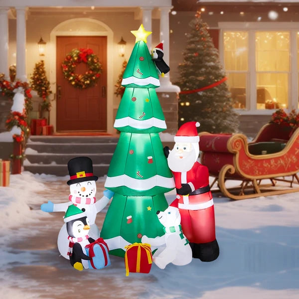 7.5FT Lighted Christmas Inflatable Decoration, Inflatable Christmas Tree With Santa And Snowman - view 3