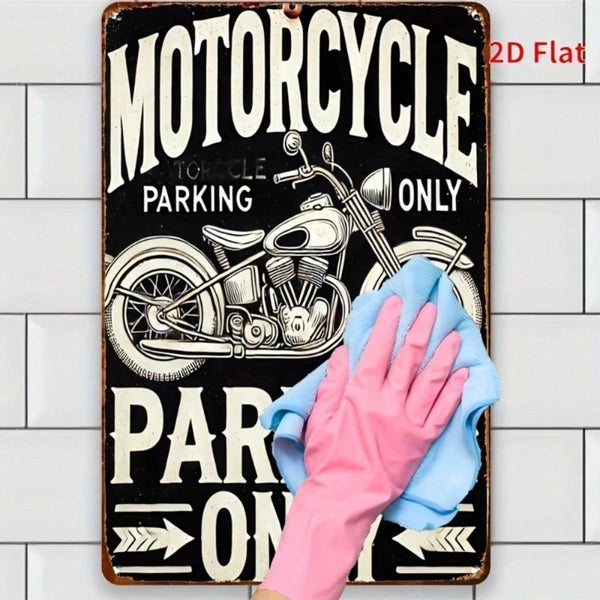 Classic Vintage Motorcycle Parking Sign 8x12 Inch Waterproof Rust Resistant 2D Flat Iron Metal Wall Decor For Home Bar - view 5