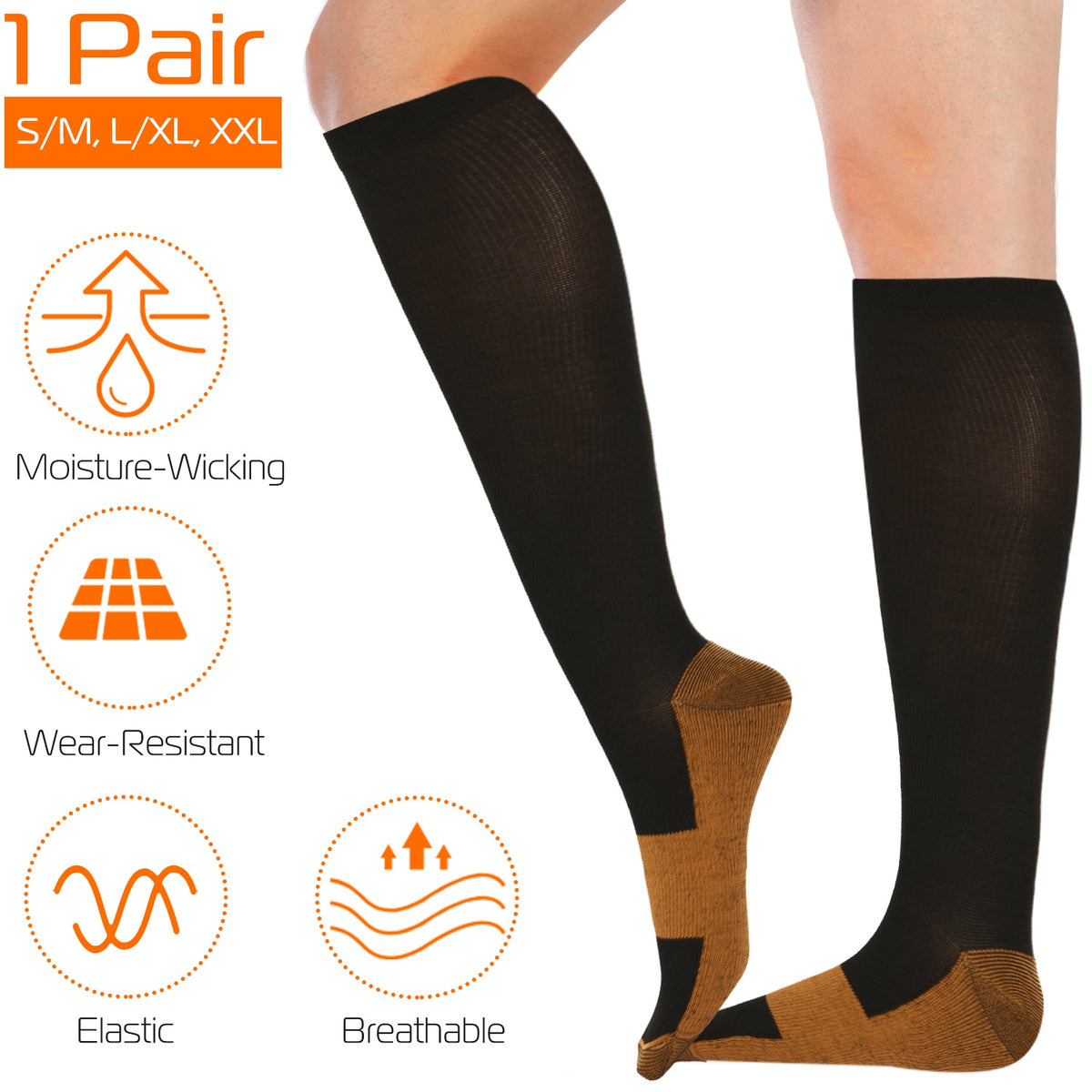 Unisex Copper Compression Socks Women Man Durable Hose Graduated Support Socks For Running Nursing Shin Splints Edema