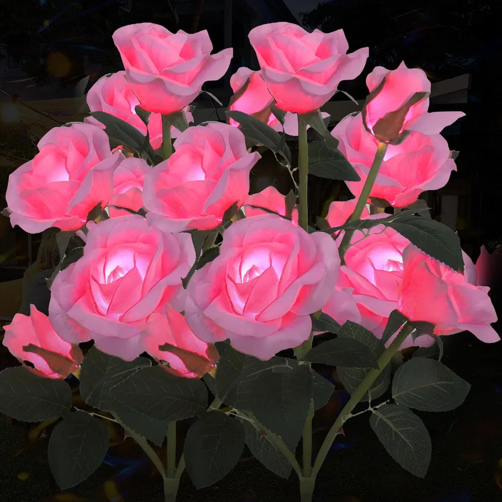 Solar Rose Lights Outdoor, 2 Pack With 14 Rose Flowers Waterproof Color Changing LED Flower Lights - view 6