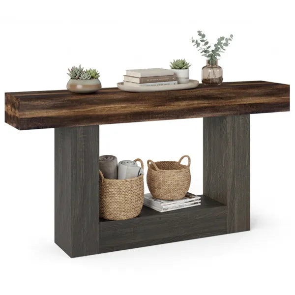 63" Long Narrow Entryway Table With Anti-Tip Safety, Farmhouse Sofa Console Table With 2-Tier Storage For Living Room