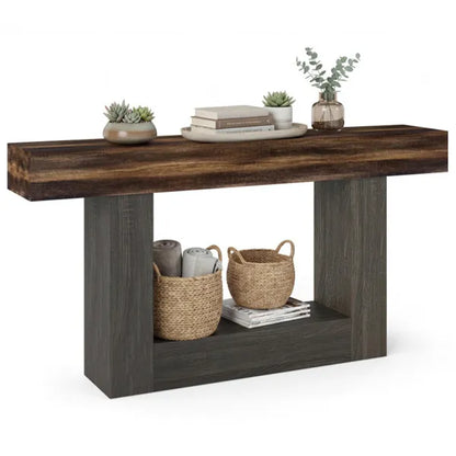 63" Long Narrow Entryway Table With Anti-Tip Safety, Farmhouse Sofa Console Table With 2-Tier Storage For Living Room