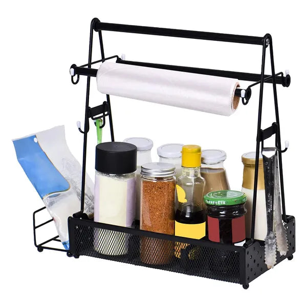Utensil Caddy Metal Grill Caddy With Paper Towel Holders Utensil Holder For Outdoor Picnic Barbecue Camping Grilling