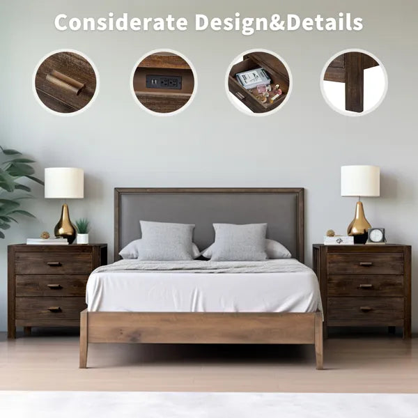 Wood Nightstand End Side Table with 3 Drawer for Living Room, Bedroom - view 9