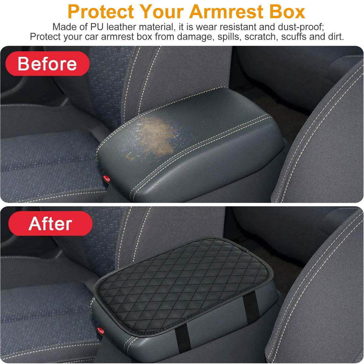 1Pc Car Armrest Pad Cover PU Leather Auto Center Console Seat Box Cover Protector Car Accessories Armrest Cushion Pad - view 8