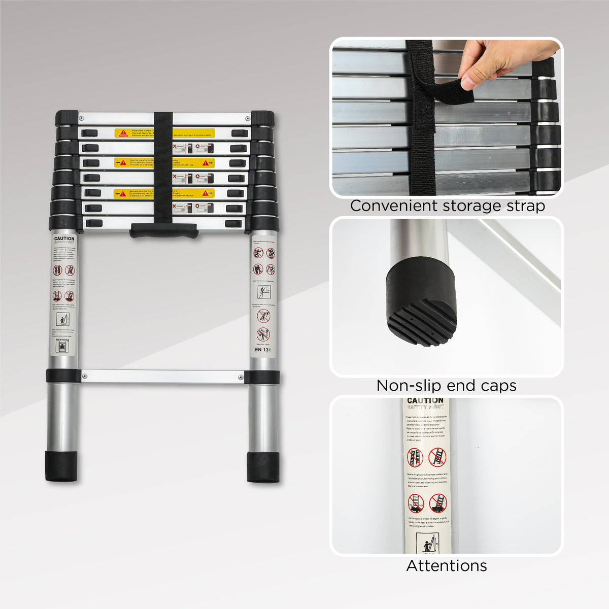 Telescoping Ladder 8.5FT, Telescopic Extension Ladder, Aluminum Alloy Folding Ladder Portable Multi-Purpose For Indoor - view 4