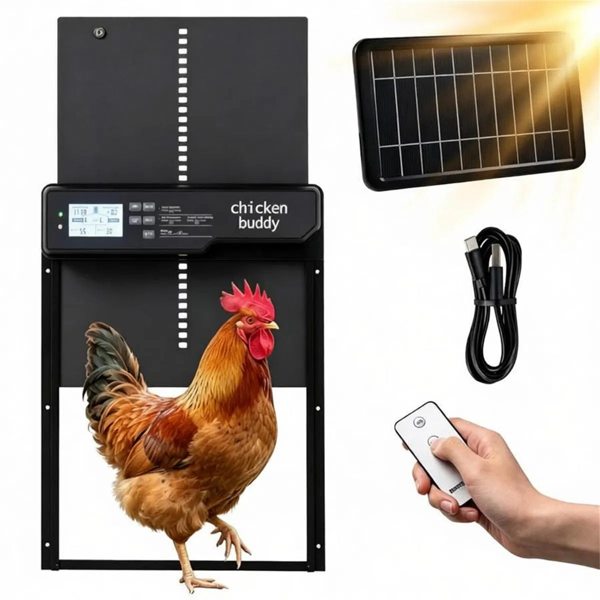 Solar Powered Automatic Chicken Coop Door with 4 Control Modes Light Sensor Timer Remote Manual