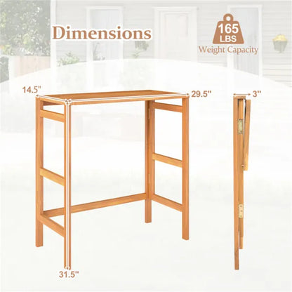 Natural Acacia Wood Foldable Patio Bar Table With Footrest & Slatted Top, Space-Saving Outdoor Pub Table - view 2