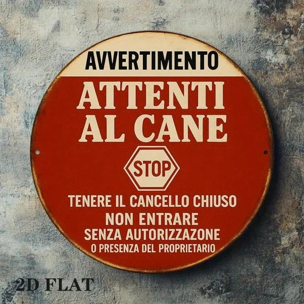 1pc Vintage Italian "Beware Of Dog" Warning Sign, 8-Inch Round Metal Plaque With Stop Symbol & Dog Icon - view 4