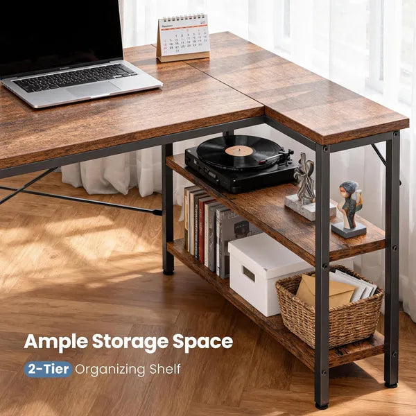 L-shaped Office Desk, 39-55inch Computer Desk, Writing Work Desk With Reversible Storage Rack - view 7