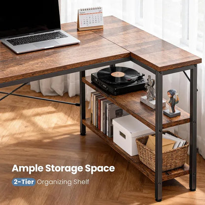 L-shaped Office Desk, 39-55inch Computer Desk, Writing Work Desk With Reversible Storage Rack - view 7