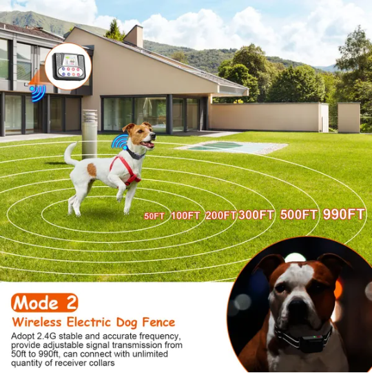 990FT Range Dog Wireless Fence Remote Training Collar IPX6 Waterproof Receiver With 0-9 Levels Beep Vibration Shock - view 2