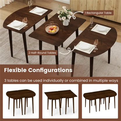 45" Extendable Dining Table Set, 2 Half-Round Tables Convertible To Oval For 4-6 People Walnut - view 3