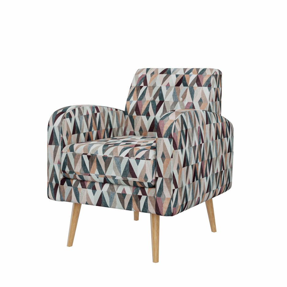 Darien Accent Arm Chair In Red And Tan Prism Pattern With Natural Solid Wood Legs - view 3