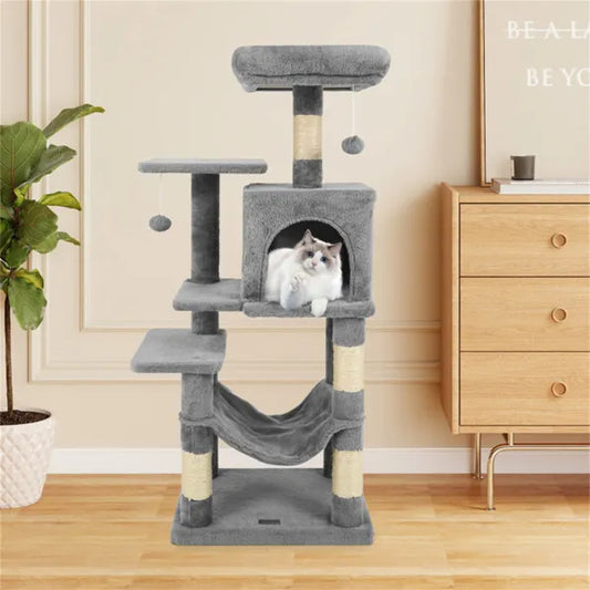 44" Multi-Level Cat Tree With Spacious Top Perch, 2-Door Condo & Hammock For Indoor Cats -Light Gray - view 2