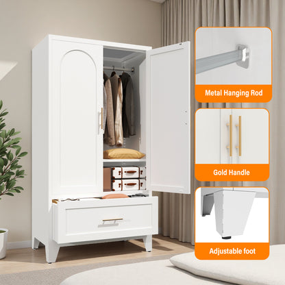 60inch Tall Metal Wardrobe Cabinet With 1 Drawer And Hanging Rod, 2 Doors Wardrobe Closet With Shelf For Bedroom - view 6