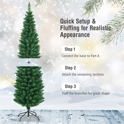 6ft Slim Pencil Christmas Tree - Space-Saving Design For Small Corners, 400 Realistic PVC Branches With Flocked Finish - view 2
