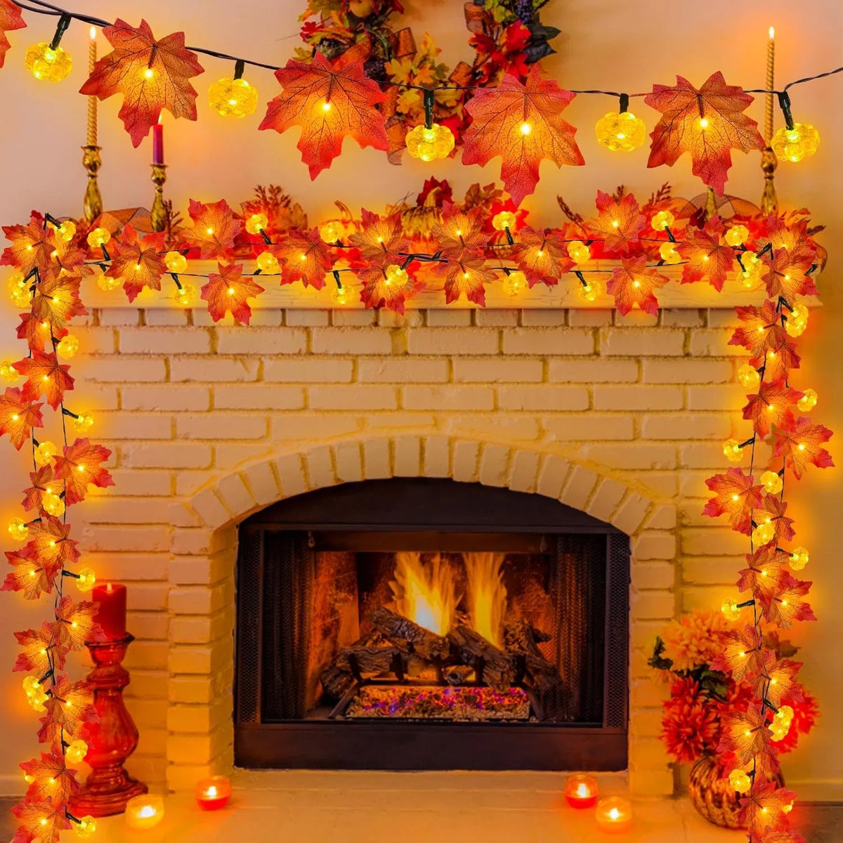 Timer & 3 Pack - 30Ft Fall Garland Fall Decorations for Home 60 LED Leafed Lights Patented Realistic Maples Leafed