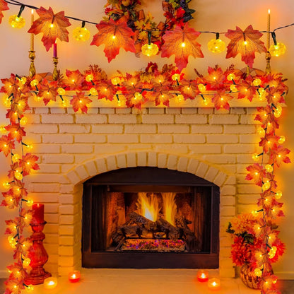Timer & 3 Pack - 30Ft Fall Garland Fall Decorations for Home 60 LED Leafed Lights Patented Realistic Maples Leafed