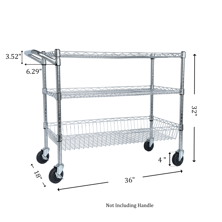 Heavy Duty Rolling Utility Cart,3 Tier Rolling Carts With Wheels,with Handle Bar & Shelf Liners - view 3