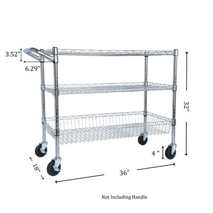 Heavy Duty Rolling Utility Cart,3 Tier Rolling Carts With Wheels,with Handle Bar & Shelf Liners - view 3