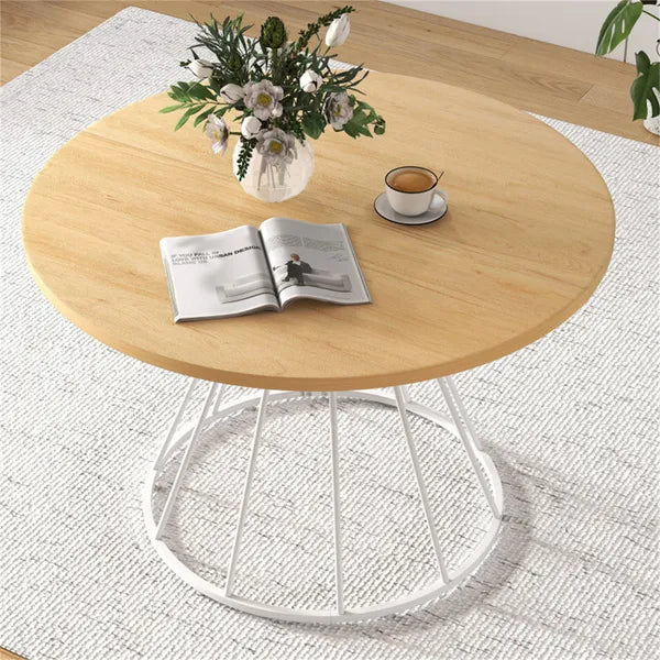 Natural 47" Round Dining Table, Family-Sized For 4-6 People, Hourglass Metal Base & Curved Tabletop - view 4