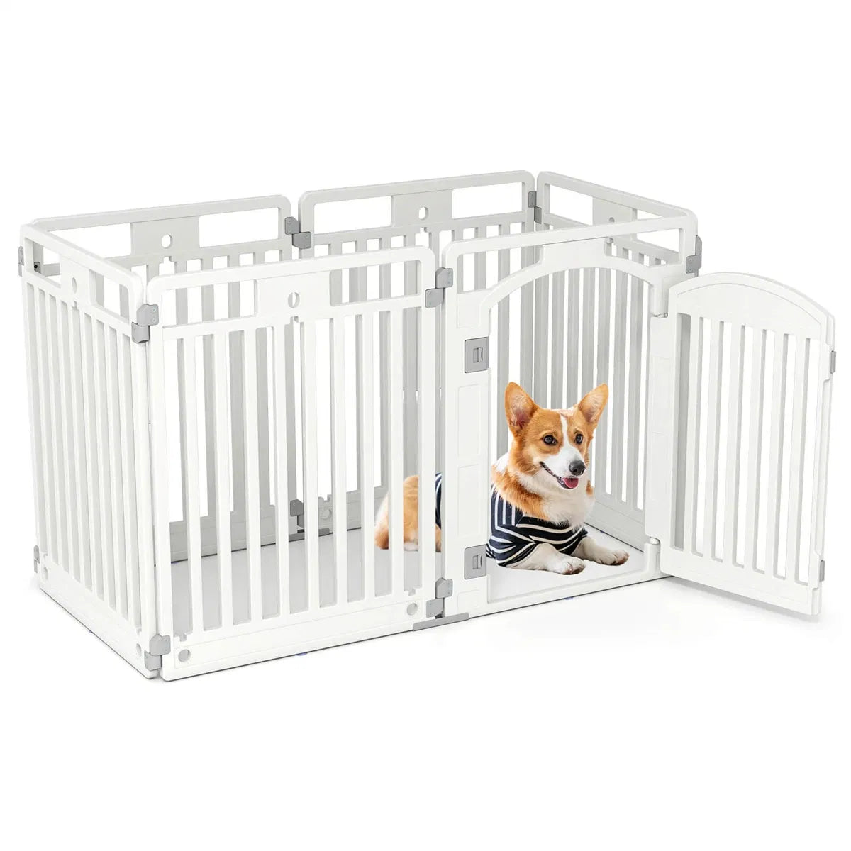 6-Panel HDPE Dog Playpen - Convertible Design (Playpen/Fence), Lockable Door, Suction Cups + Ground Stakes - view 6