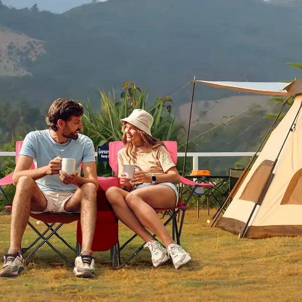 Portable Outdoor 2-Seat Folding Chair With Removable Sun Umbrella Red - view 5