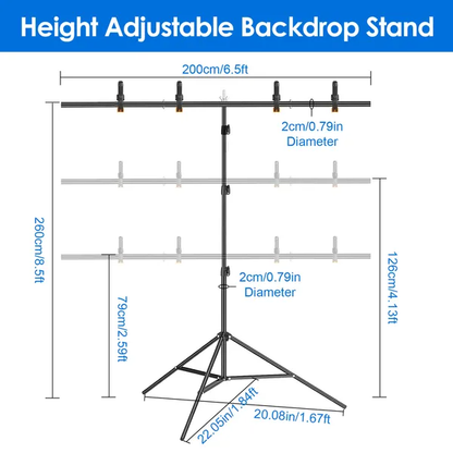 6.5x8.5FT T Shape Photo Video Backdrop Stand Heavy Duty Background Stand Adjustable Photography Backdrop Stand With - view 5